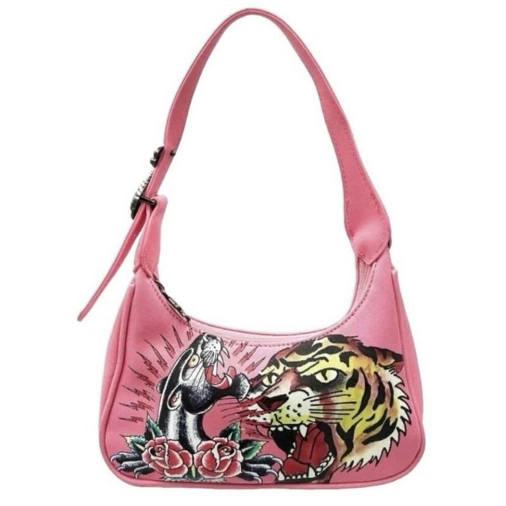 NEW Ed Hardy x Siberia Hills Collab Pink Tattoo Tiger Panther Y2K Hobo Bag Purse